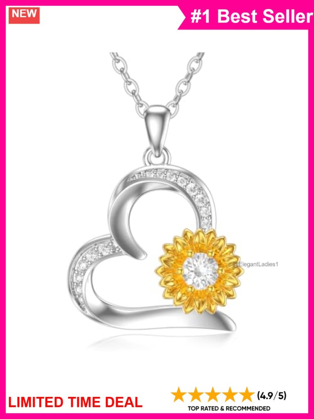 Moissanite Sunflower Pendant Necklace 18K Gold Plated 925 Sterling Silver